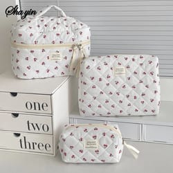 quilted berry makeup bag large capacity travel toiletry organizer, cute ins style cosmetic pouch for girls & daily use
