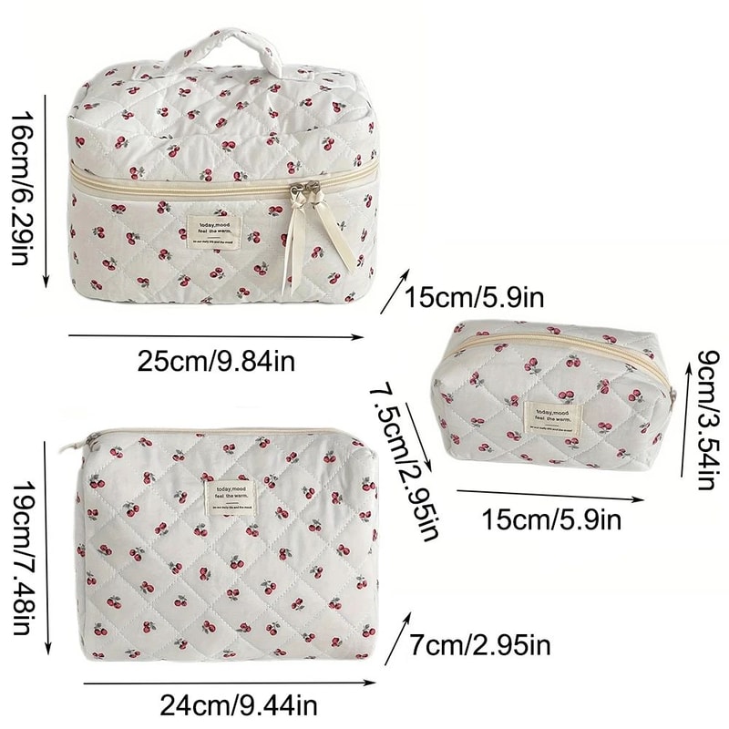 Quilted Berry Makeup Bag Large Capacity Travel Toiletry Organizer Cute Ins Style Cosmetic Pouch For 4