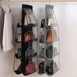 double-sided hanging handbag organizer, multi-layer non-woven dustproof wardrobe storage bag for purses & accessories