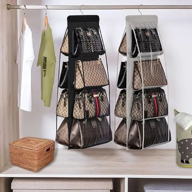 DoubleSided Hanging Handbag Organizer MultiLayer NonWoven Dustproof Wardrobe Storage Bag For Purses 1