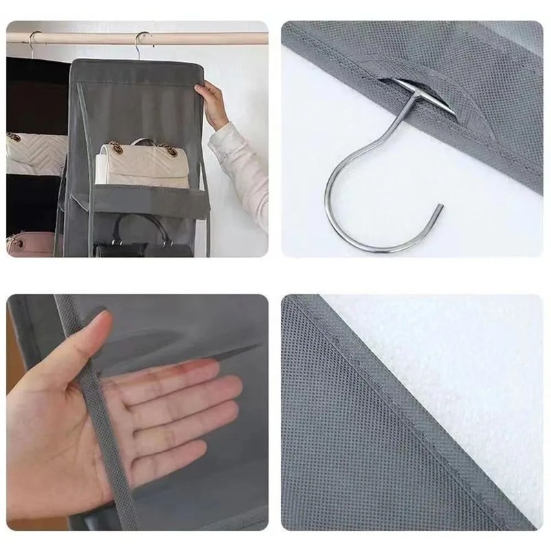 DoubleSided Hanging Handbag Organizer MultiLayer NonWoven Dustproof Wardrobe Storage Bag For Purses 4