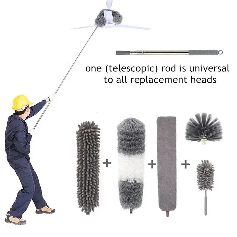11024in Telescopic Ceiling Duster Kit With 6 Brush Heads Extendable Microfiber Dust Collector For C 0
