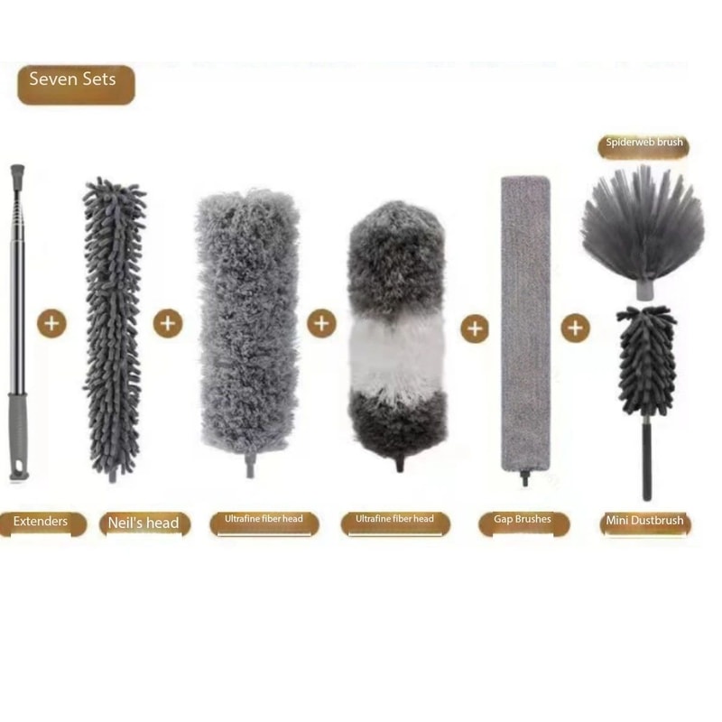 11024in Telescopic Ceiling Duster Kit With 6 Brush Heads Extendable Microfiber Dust Collector For C 7