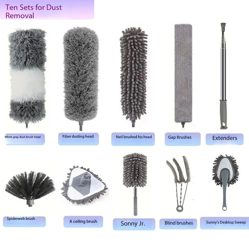 11024in Telescopic Ceiling Duster Kit With 6 Brush Heads Extendable Microfiber Dust Collector For C 8