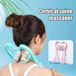 manual cervical neck massager clamp, 6-ball kneading roller for shoulder pain relief, deep tissue relaxation tool