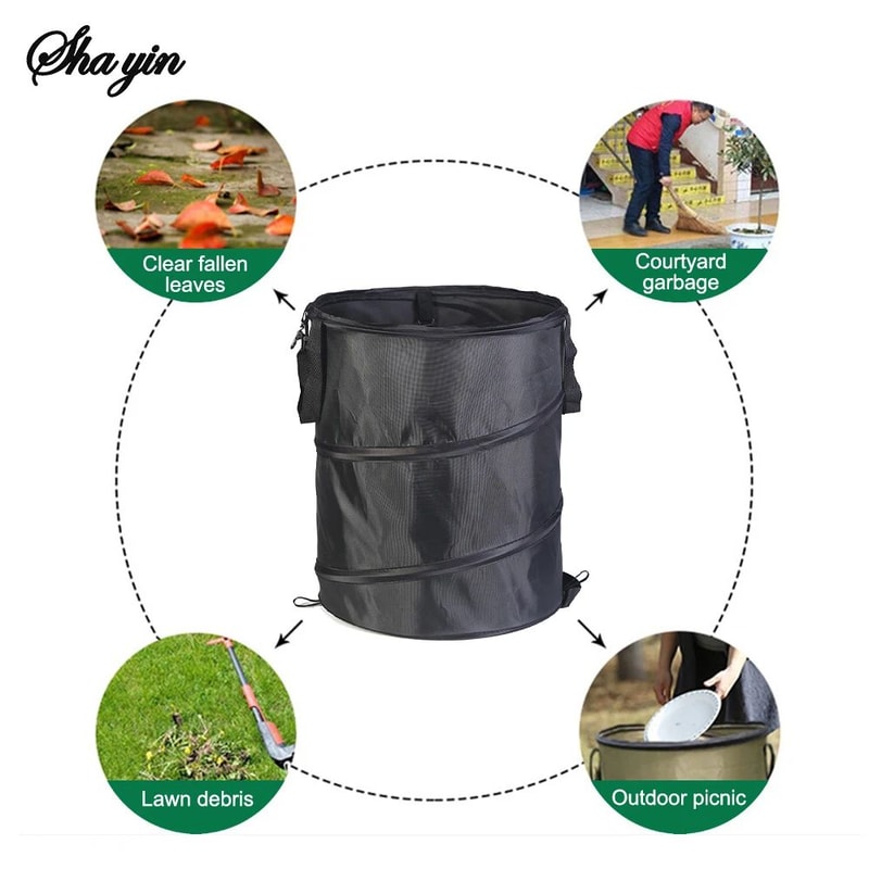 PopUp Camping Trash Can Portable Folding Outdoor Garbage Bin For Camp Garden Leaf Bag Holder Reusab 4