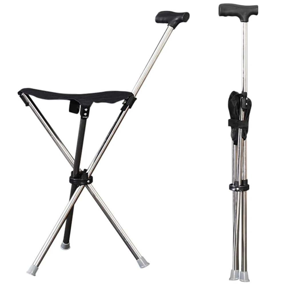Adjustable Walking Cane With Seat Lightweight Folding Stool Chair For Travel NonSlip Handle Outdoor 0
