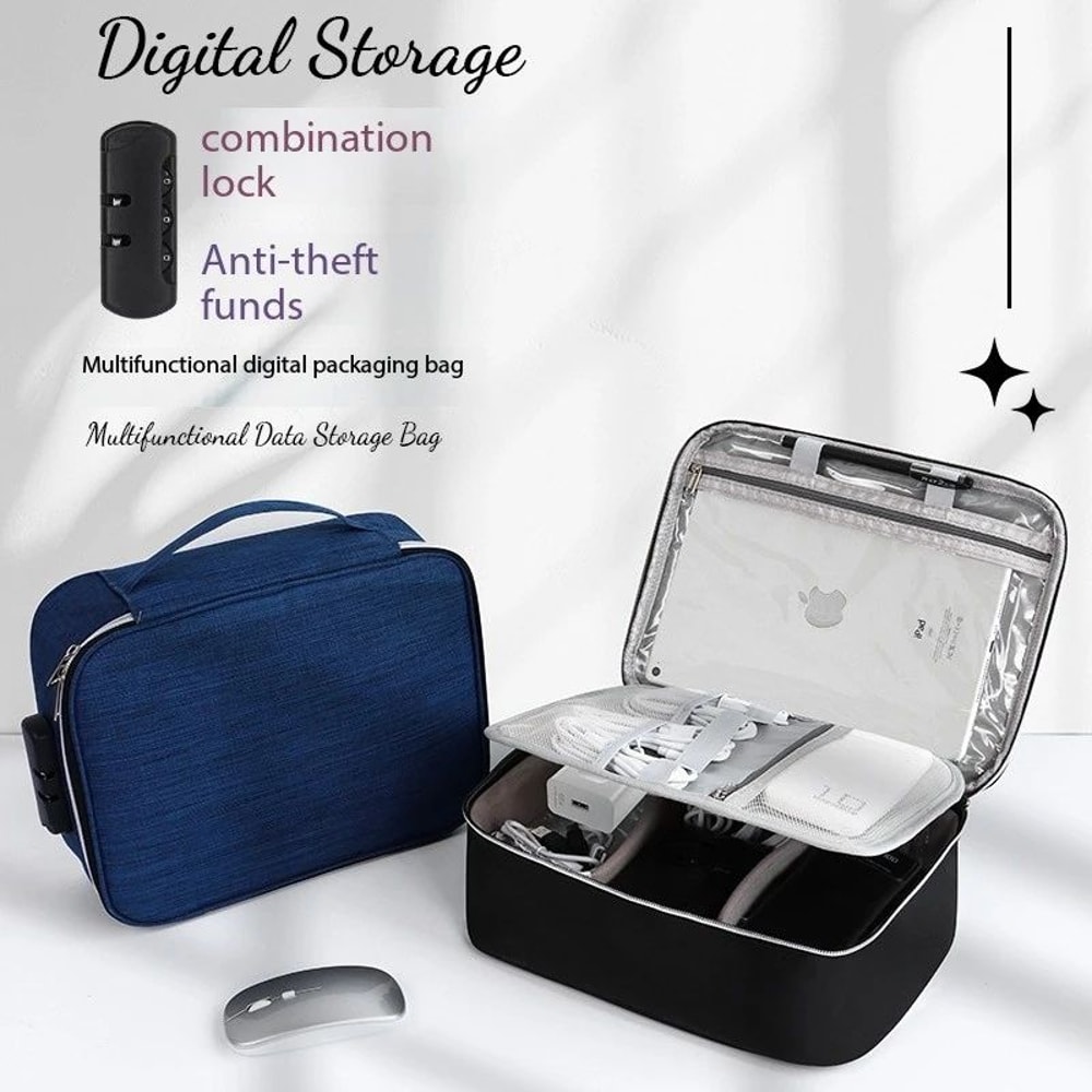 AntiTheft Locking Tech Organizer Bag With 3Digit Password Waterproof Oxford Case For IPad Cables U 3