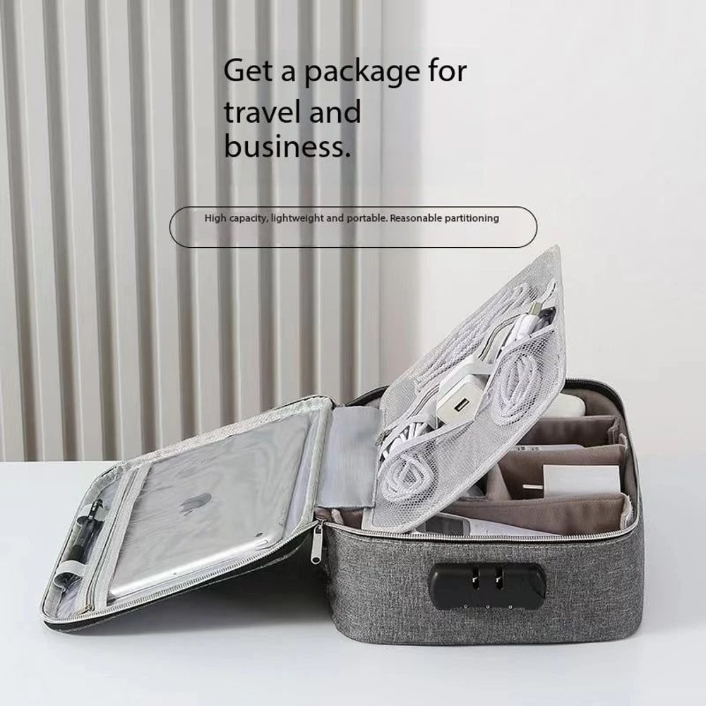 AntiTheft Locking Tech Organizer Bag With 3Digit Password Waterproof Oxford Case For IPad Cables U 4