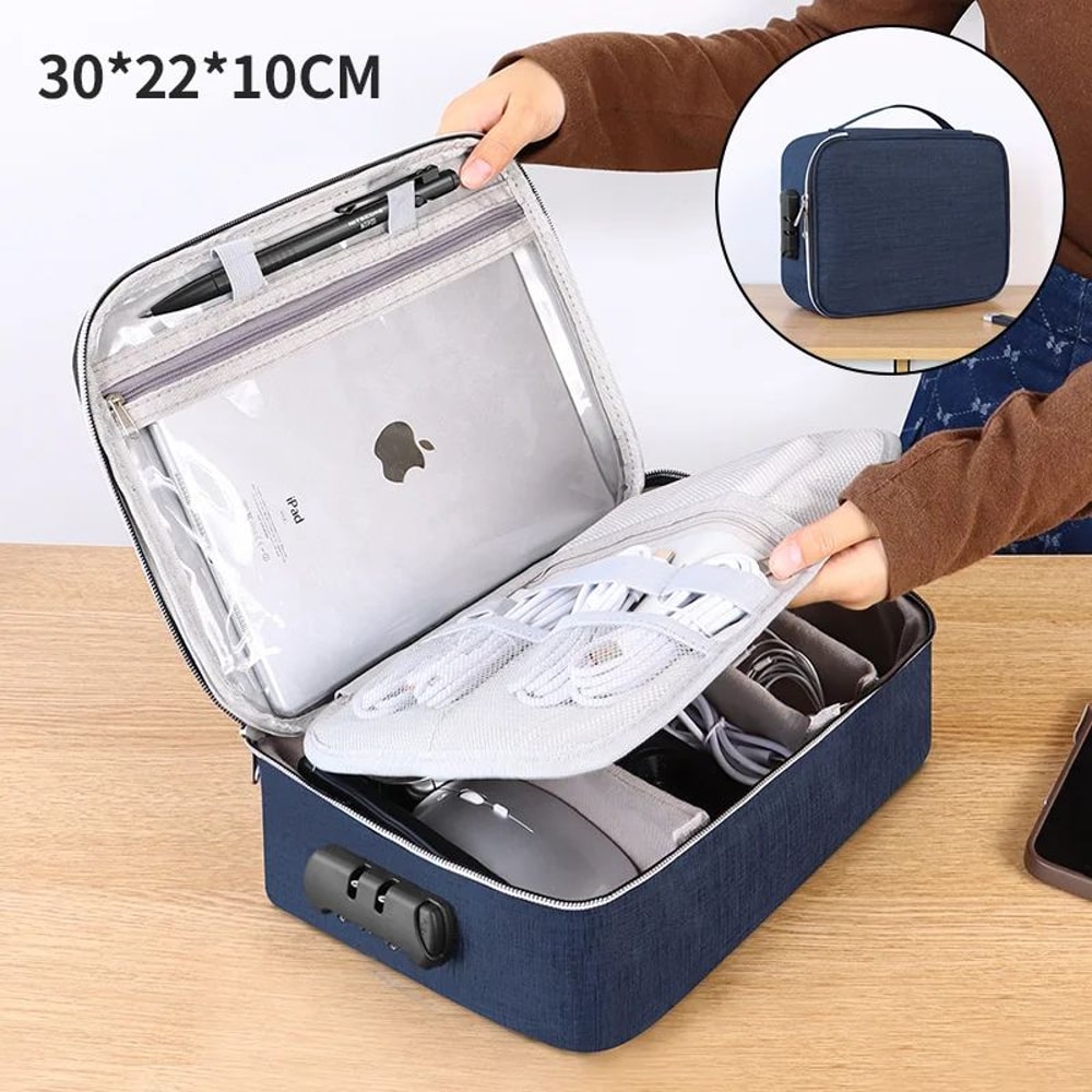 AntiTheft Locking Tech Organizer Bag With 3Digit Password Waterproof Oxford Case For IPad Cables U 7