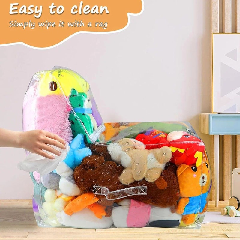 Kids 2in1 Storage Stool Chair With Transparent Toy Organizer Bag Thickened PVC Creative Storage Bo 2