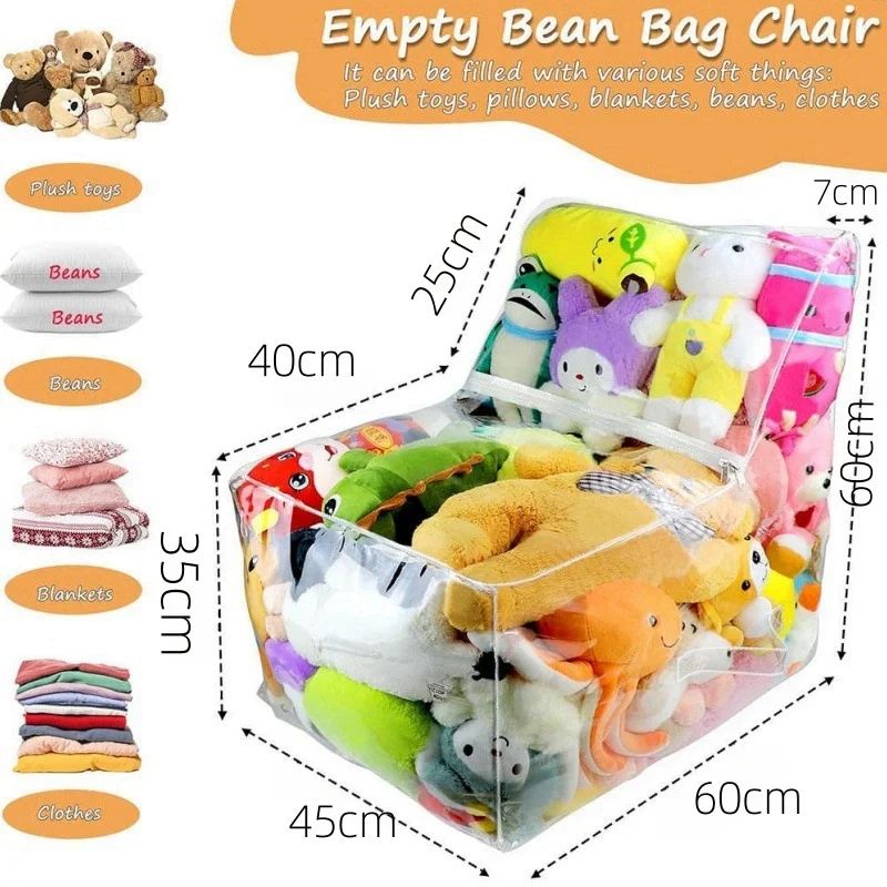 Kids 2in1 Storage Stool Chair With Transparent Toy Organizer Bag Thickened PVC Creative Storage Bo 3