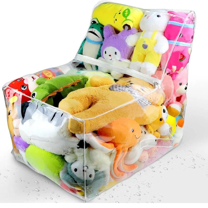 Kids 2in1 Storage Stool Chair With Transparent Toy Organizer Bag Thickened PVC Creative Storage Bo 6