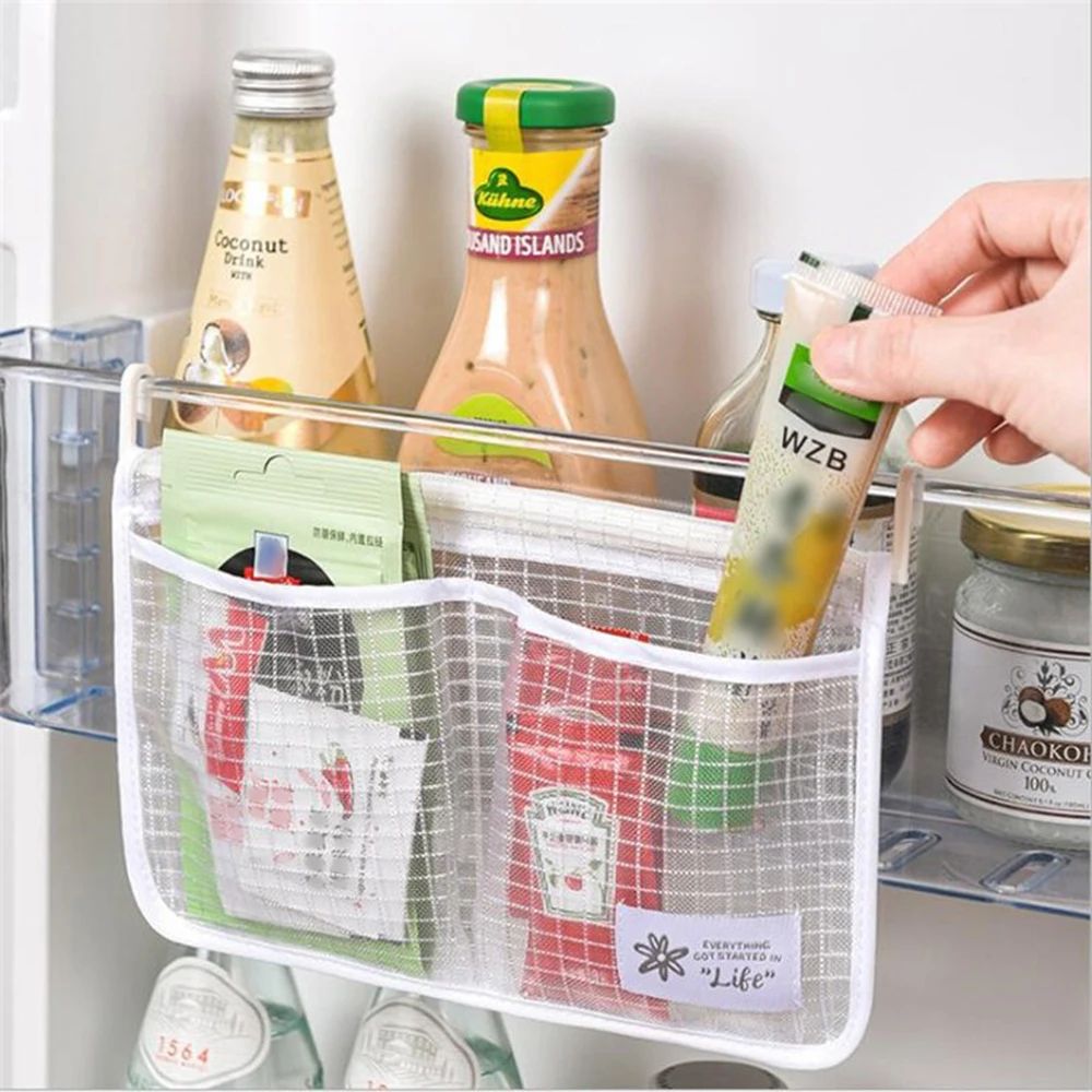 Dual Compartment Fridge Hanging Organizer Mesh Storage Bag Space Saving Fruit Snack Bin With Clea 5