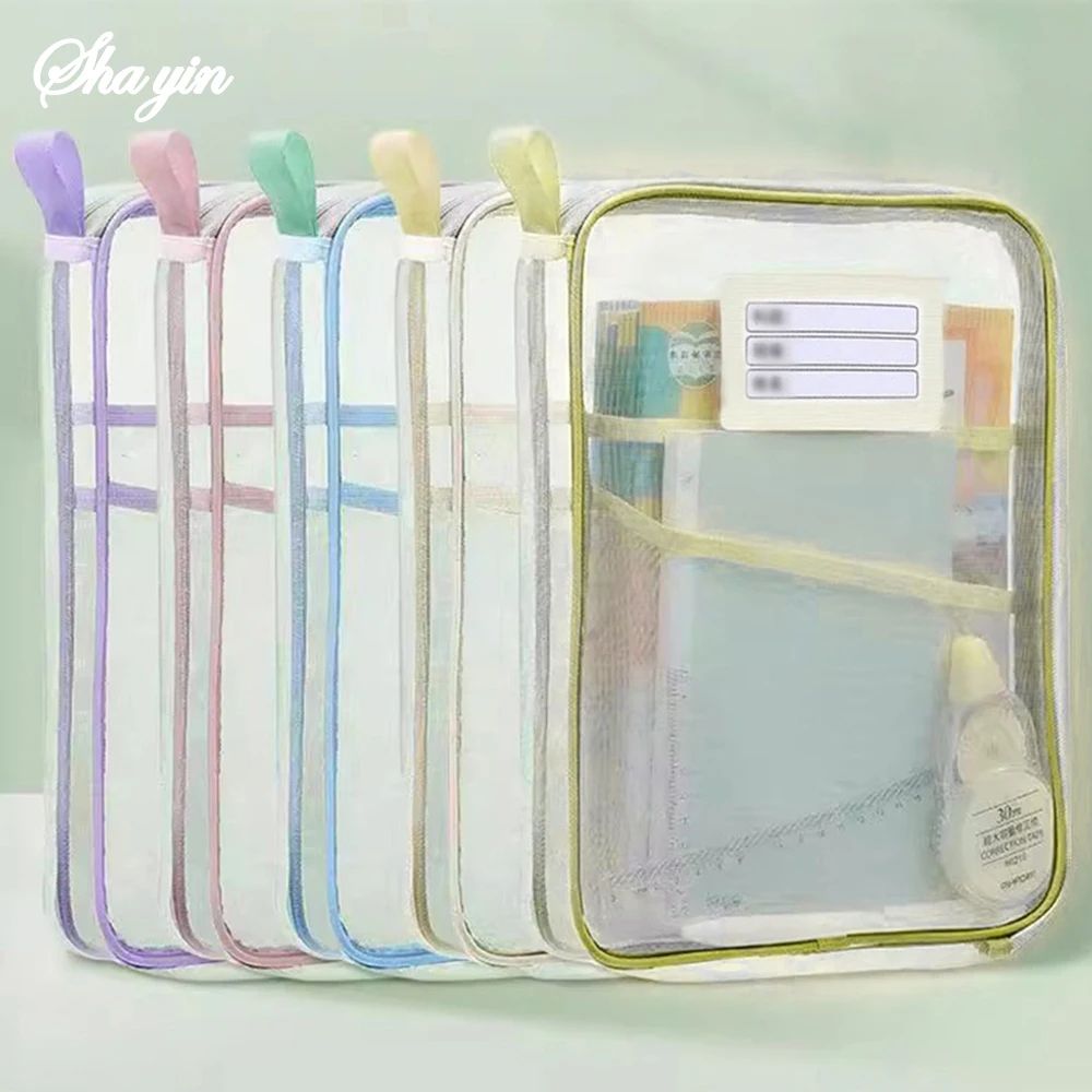 A4 DoubleLayer Mesh Stationery Storage Bag Large Capacity Zipper Organizer Folder For School Offic 1