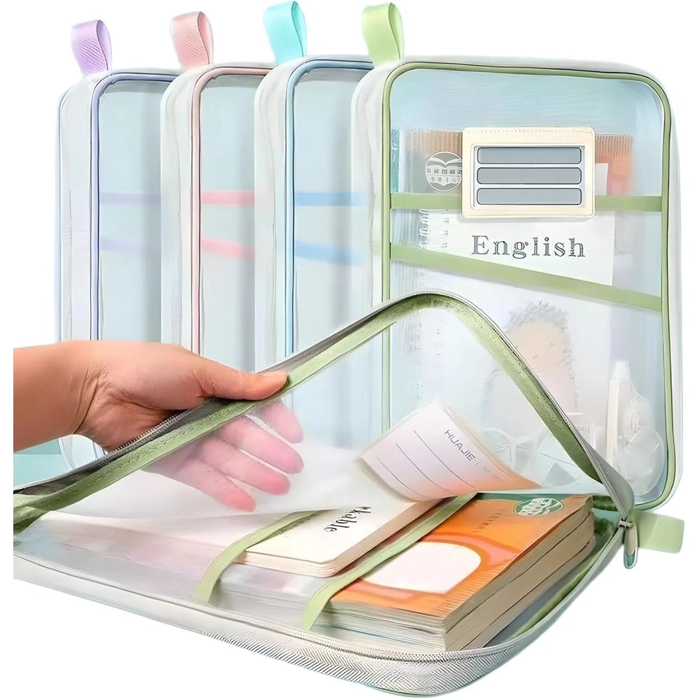 A4 DoubleLayer Mesh Stationery Storage Bag Large Capacity Zipper Organizer Folder For School Offic 2