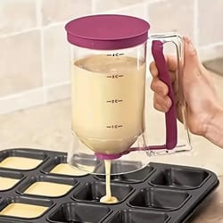 batter dispenser with graduated funnel | handheld pastry dough pourer for pancakes, cupcakes, waffles & cake baking