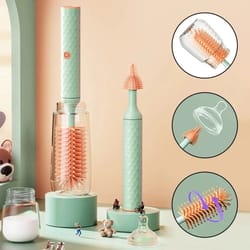 waterproof electric bottle brush 360° rotating long handle | silicone straw & pacifier cleaner, usb powered 3-piece set
