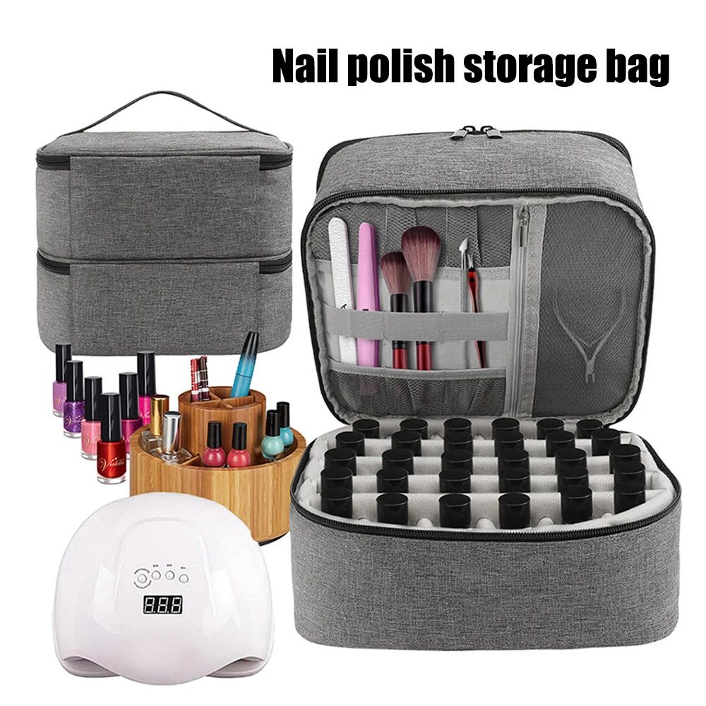 DoubleLayer Nail Polish Storage Bag 30 Compartments Portable Nail Care Organizer Case For Essentia 1