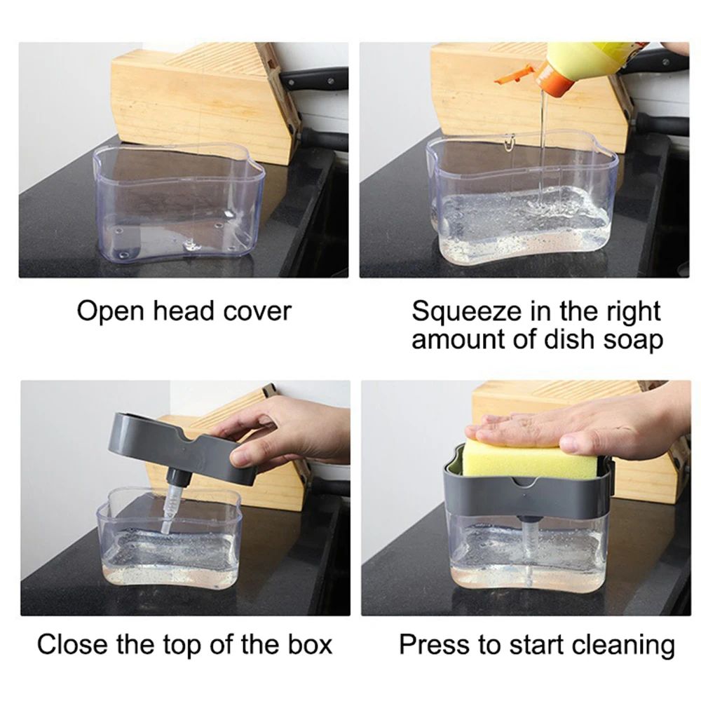 Automatic Dishwashing Brush With Soap Dispenser Kitchen Pot Pan Cleaning Tool Press Liquid Deter 3