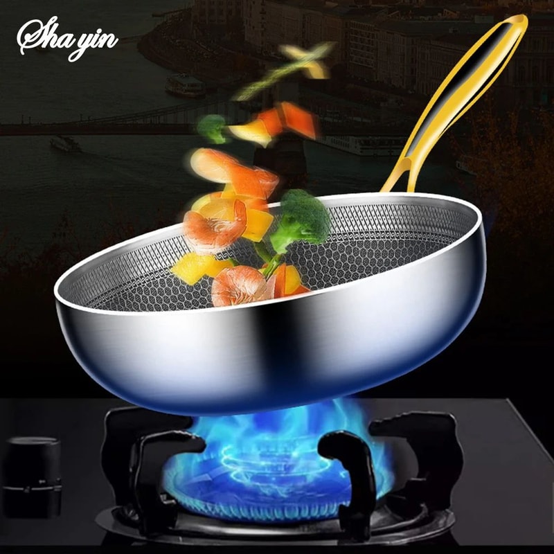 316 Stainless Steel Nonstick Honeycomb Frying Pan Wok Induction Gas Stove Compatible Steak Saucep 0