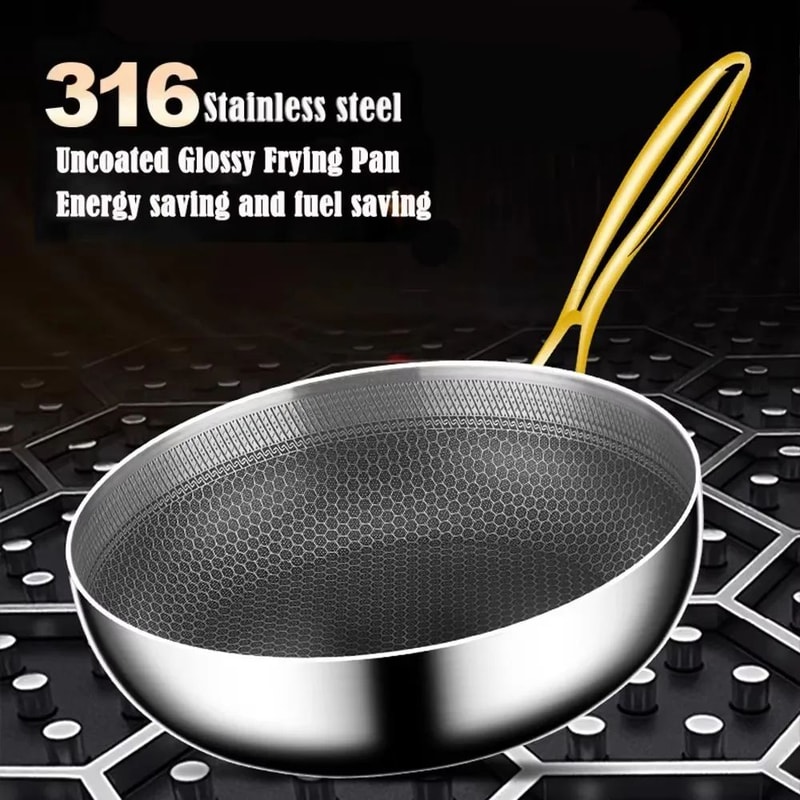 316 Stainless Steel Nonstick Honeycomb Frying Pan Wok Induction Gas Stove Compatible Steak Saucep 1