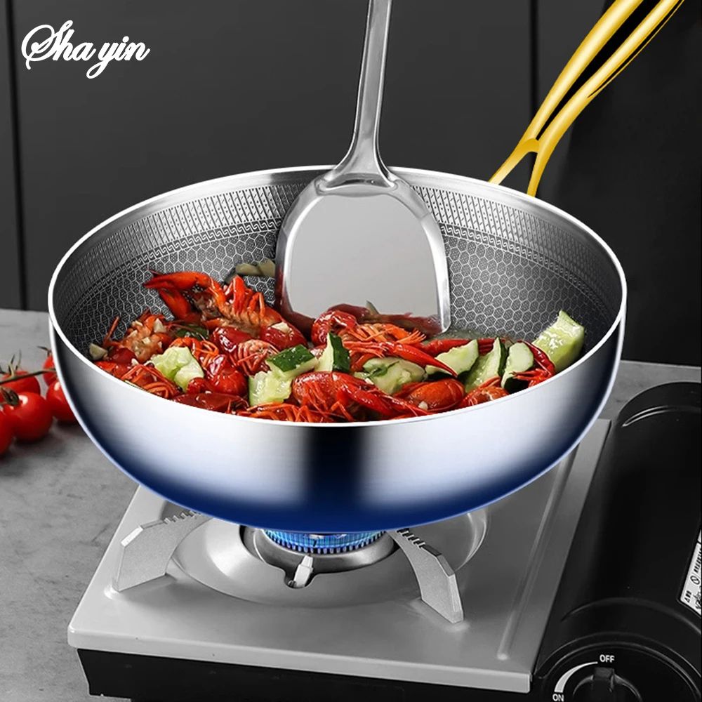 316 Stainless Steel Nonstick Honeycomb Frying Pan Wok Induction Gas Stove Compatible Steak Saucep 2