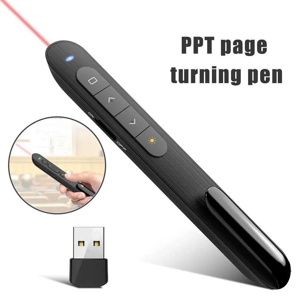Wireless PPT Presentation Clicker With Red Laser Pointer USB Plug Play Flip Pen Remote For Teachi 0