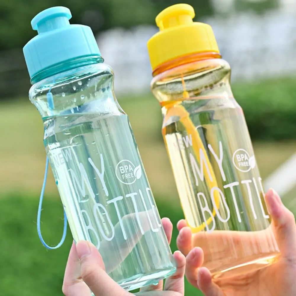 Portable Sports Water Bottle With AntiDrop Rope Flip Cover OneClick Open Transparent Outdoor Drin 4