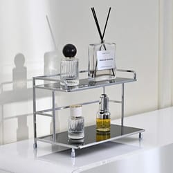 metal 2-tier desktop storage rack organizer | cup & coffee mug holder shelf for bathroom cosmetics and kitchen counter