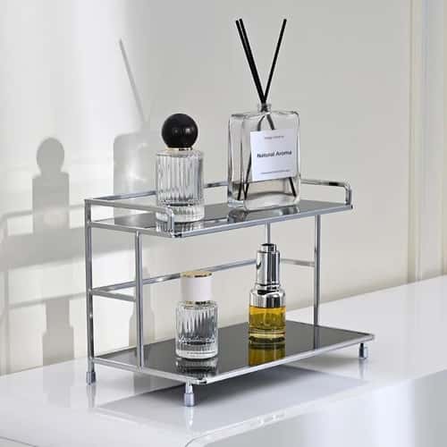 Metal 2-Tier Desktop Storage Rack Organizer | Cup & Coffee Mug Holder Shelf for Bathroom Cosmetics and Kitchen Counter