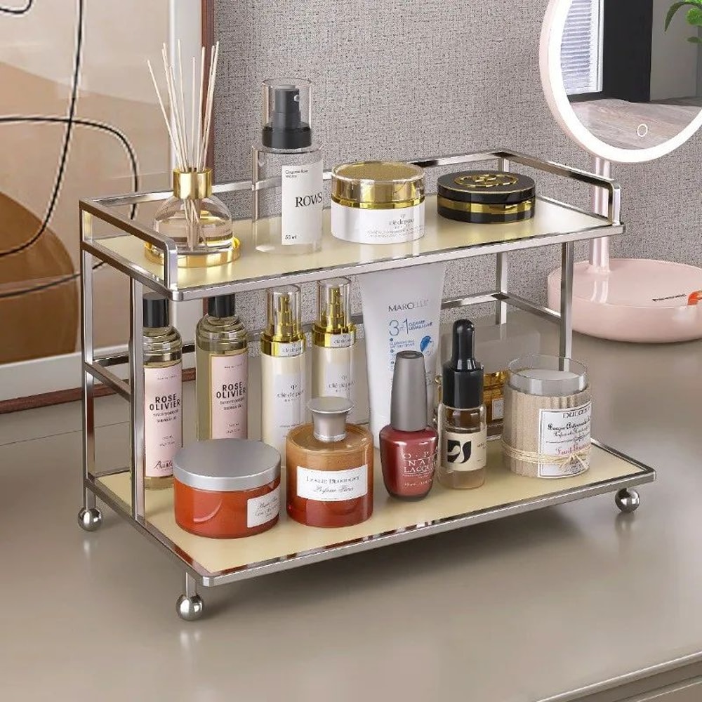 Metal 2Tier Desktop Storage Rack Organizer Cup Coffee Mug Holder Shelf For Bathroom Cosmetics And 3