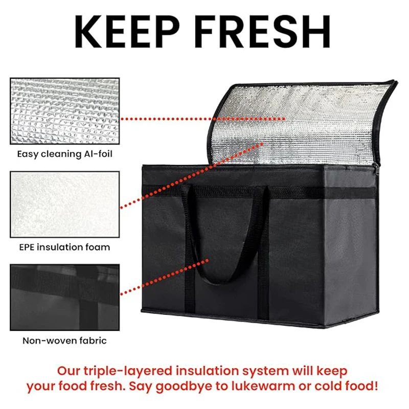 Large Capacity Insulated Lunch Bag 4060L Foldable Zipper Thermal Cooler Tote For Picnic Camping F 1