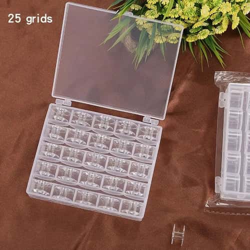 Clear Plastic Sewing Machine Bobbins with Storage Box 25 pcs | Bottom Thread Spool Set for Brother Janome Home Sewing