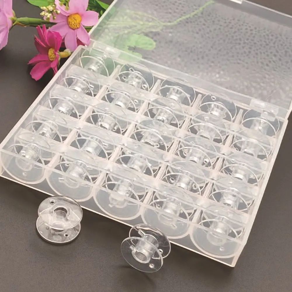 Clear Plastic Sewing Machine Bobbins With Storage Box Bottom Thread Spool Set For Brother Janome H 1