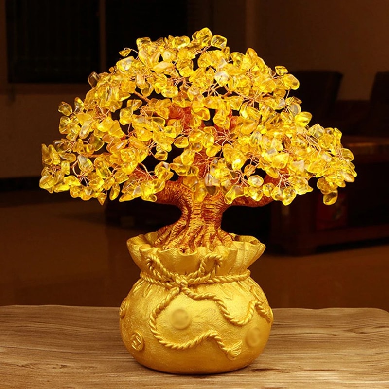 Golden Crystal Wealth Tree Desktop Ornament Natural Money Bag Shaking Money Tree Gift For Home Off 0