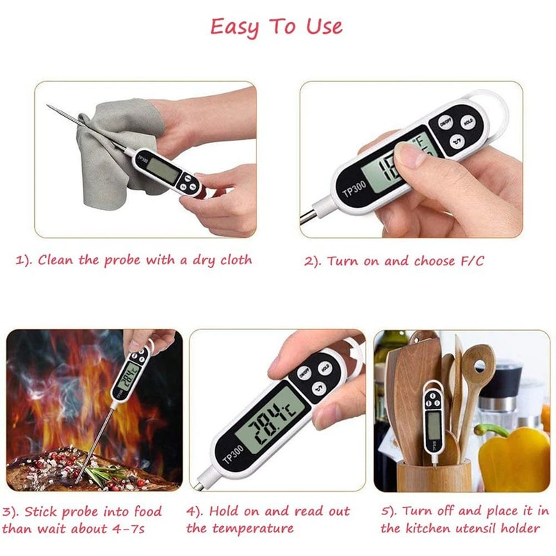 InstantRead Digital Kitchen Thermometer With Stainless Steel Probe For BBQ Meat Milk Oil Candy Wa 2