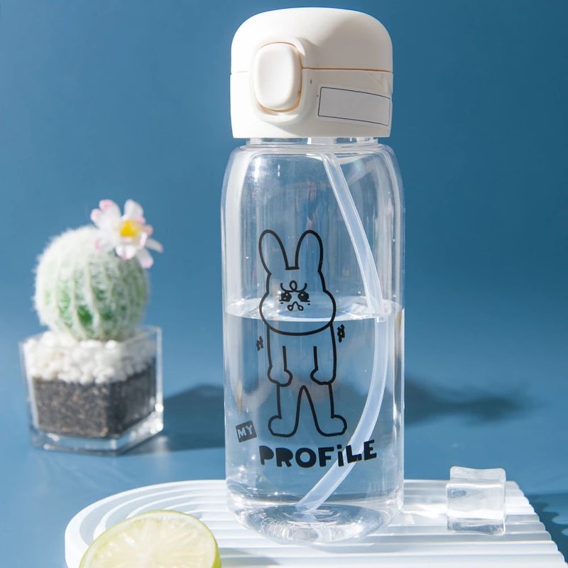 600ml Leakproof BounceStraw Water Bottle With OneClick Lid Cartoon Print DropResistant Sports Trave 7