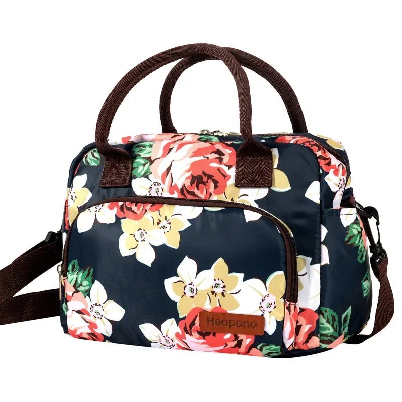 Leopard Print Insulated Lunch Bag Oxford Cloth Cooler Tote With Crossbody Strap For Picnic Travel F 3