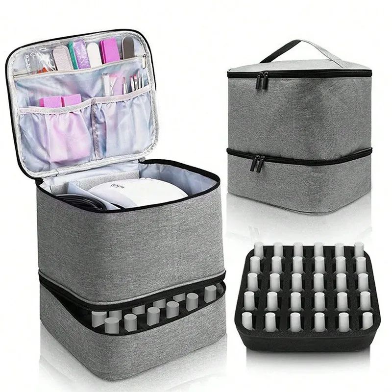 Double Layer Nail Polish Storage Bag 30Compartment Portable Cosmetic Organizer For Nail Tools Essen 0