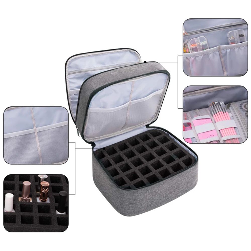 Double Layer Nail Polish Storage Bag 30Compartment Portable Cosmetic Organizer For Nail Tools Essen 2