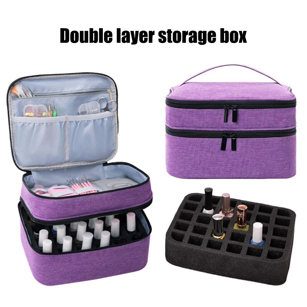 Double Layer Nail Polish Storage Bag 30Compartment Portable Cosmetic Organizer For Nail Tools Essen 4