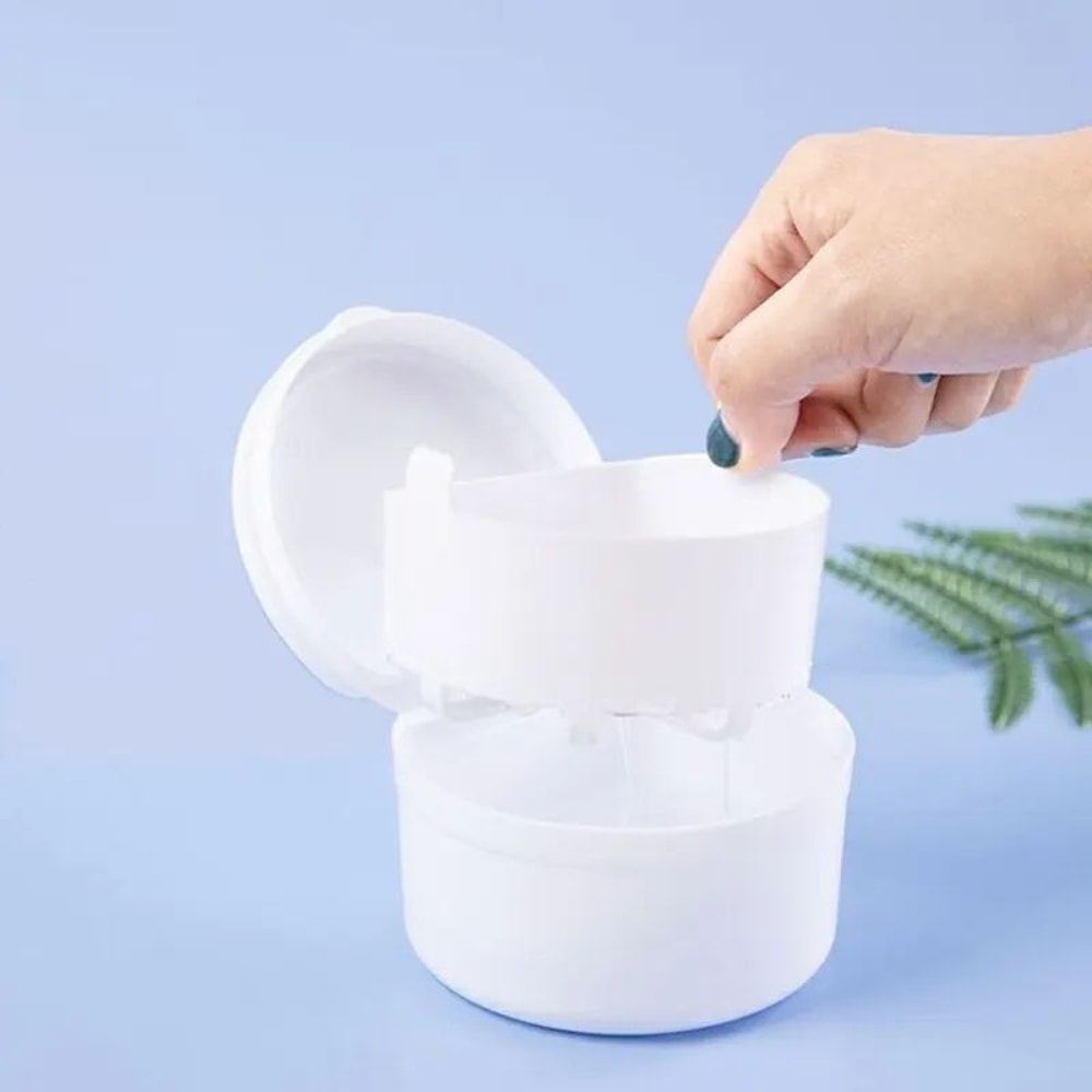 Denture Cleaning Box With Strainer Basket Magnetic Lid Dental Retainer Holder Case For Orthodontic 4