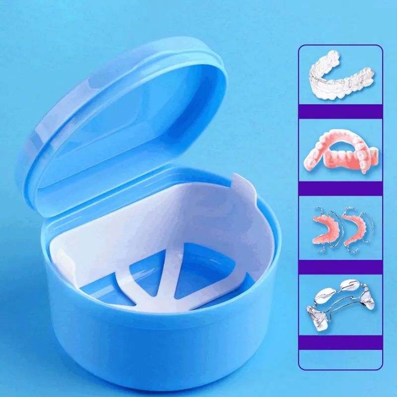 Denture Cleaning Box With Strainer Basket Magnetic Lid Dental Retainer Holder Case For Orthodontic 6