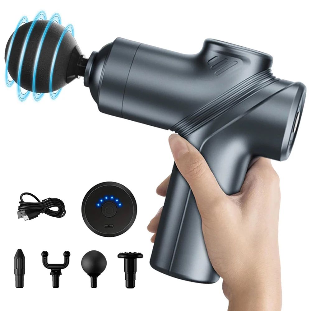 Mini Deep Tissue Massage Gun Percussion Massager With 6 Speeds 4 Heads For Athletes Muscle Recover 0