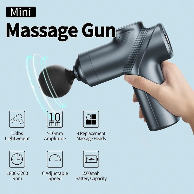 Mini Deep Tissue Massage Gun Percussion Massager With 6 Speeds 4 Heads For Athletes Muscle Recover 1
