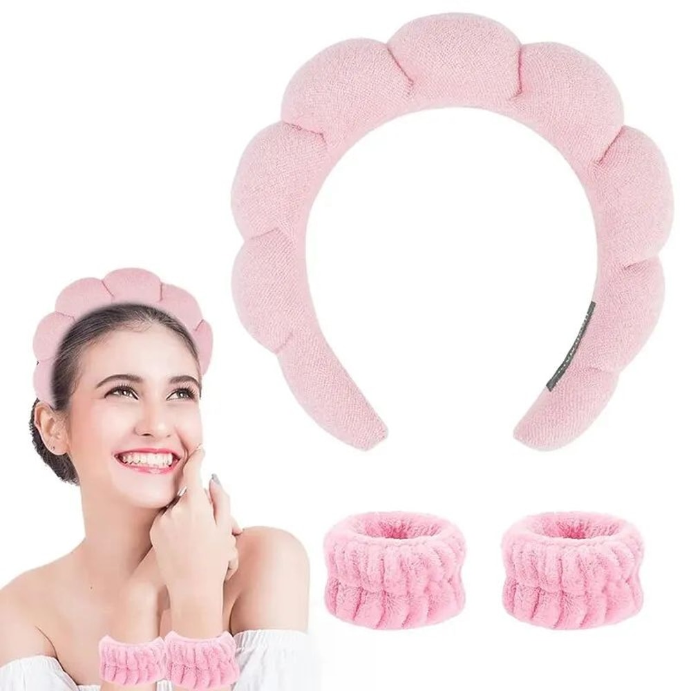 Cute Cloud Spa Headband Set With Wristbands For Face Washing Makeup Removal Soft AntiSlip Shower S 8