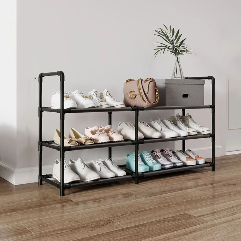 3Tier Wide Metal Shoe Rack Organizer With Dustproof Fabric Shelves For Closet Entryway Dorm Small 1