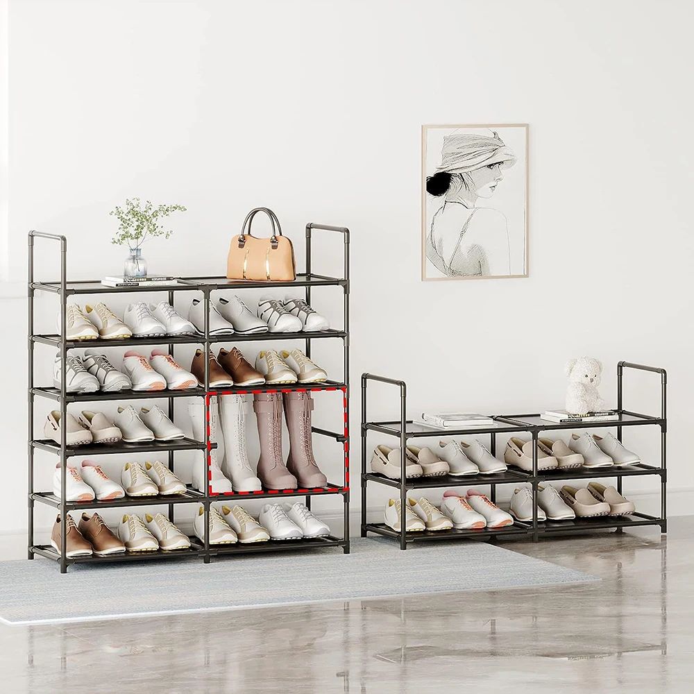 3Tier Wide Metal Shoe Rack Organizer With Dustproof Fabric Shelves For Closet Entryway Dorm Small 2