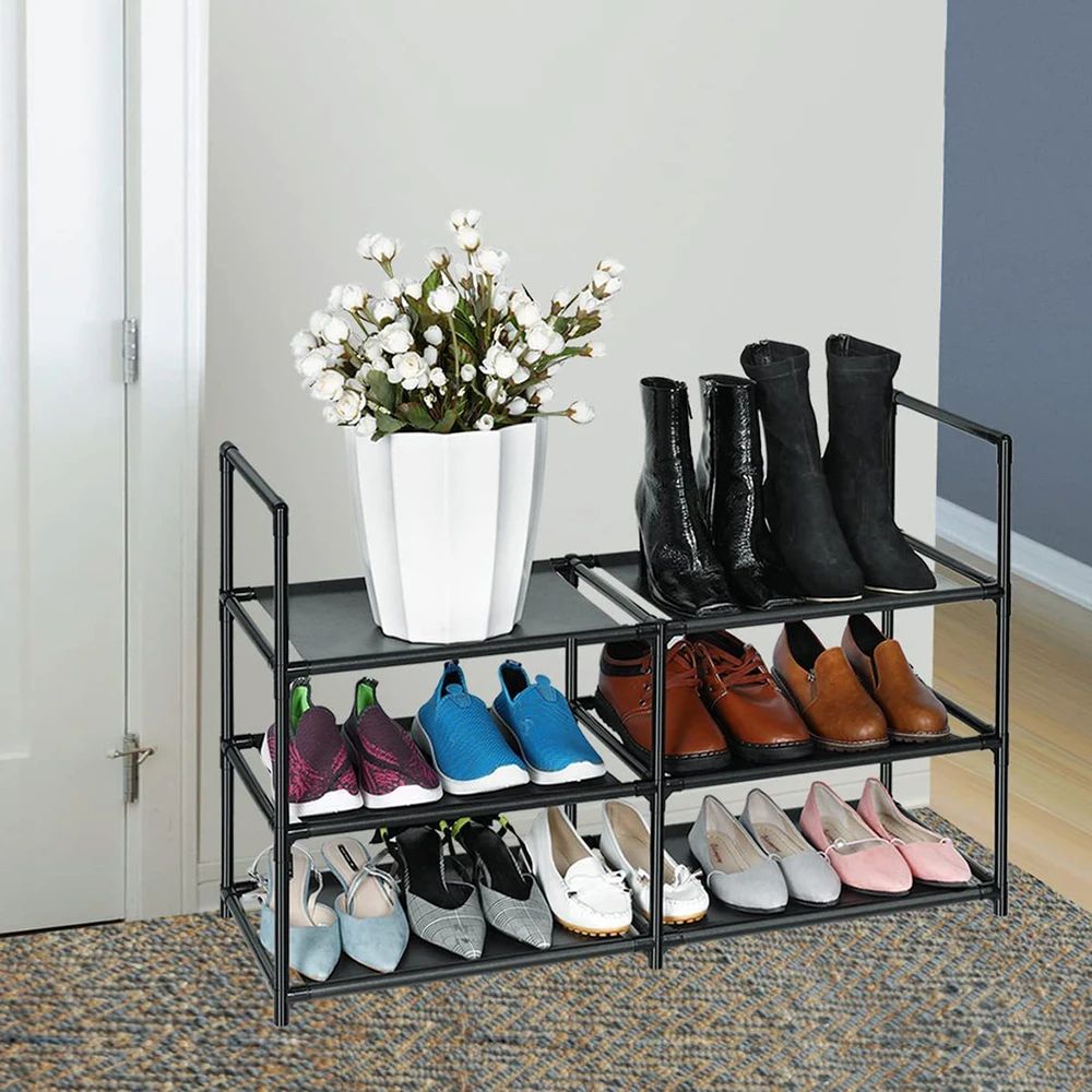 3Tier Wide Metal Shoe Rack Organizer With Dustproof Fabric Shelves For Closet Entryway Dorm Small 3
